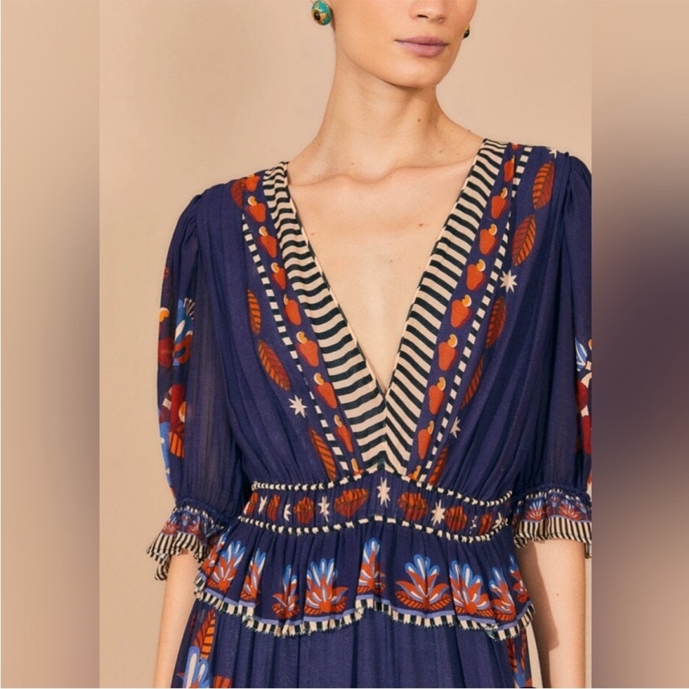 Farm Rio Nature Beauty Blue Short Sleeve Maxi Dress NWT Size Small - Picture 3 of 11